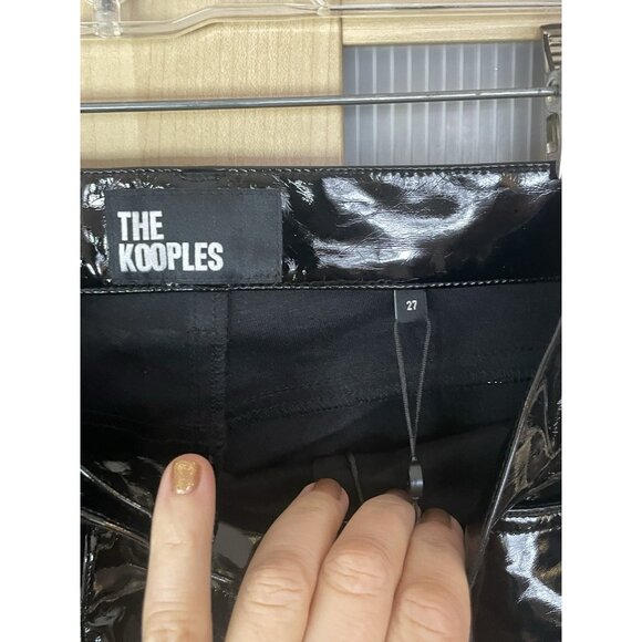 The Kooples Black Faux Patent Leather Flare Pants Size 27 High Rise Party Goth - Picture 5 of 6